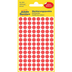 Etiket Avery Zweckform 3010 rond 8mm rood 416stuks