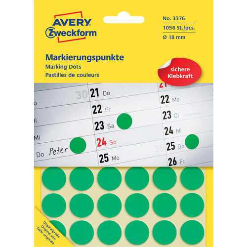 Avery Zweckform Etiket Avery Zweckform 3376 rond 18mm 1056stuks groen
