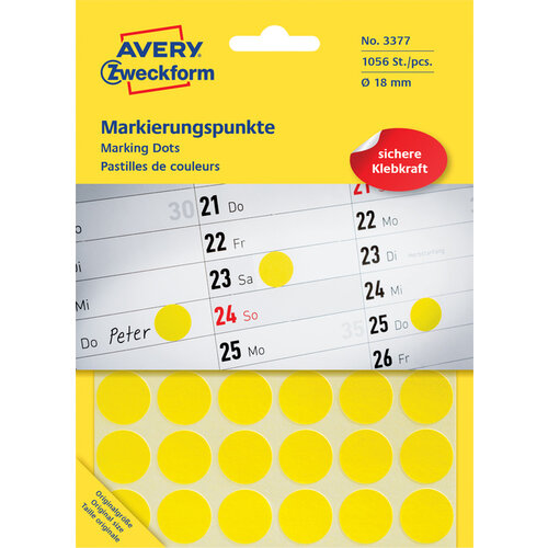 Avery Zweckform Etiquette Avery Zweckform 3377 rond 18mm jaune 1056 pcs