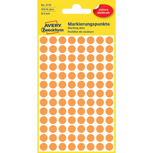 Avery Zweckform Etiket Avery Zweckform 3178 rond 8mm oranje 416stuks