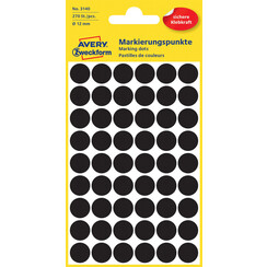 Etiket Avery Zweckform 3140 rond 12mm zwart 270stuks