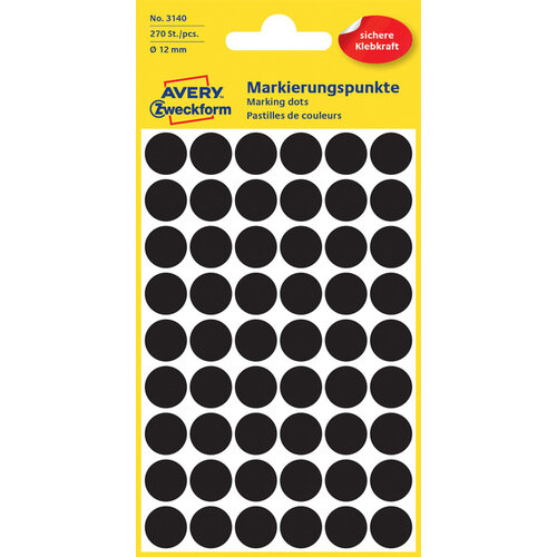Avery Zweckform Etiquette Avery Zweckform 3140 rond 12mm noir 270 pcs