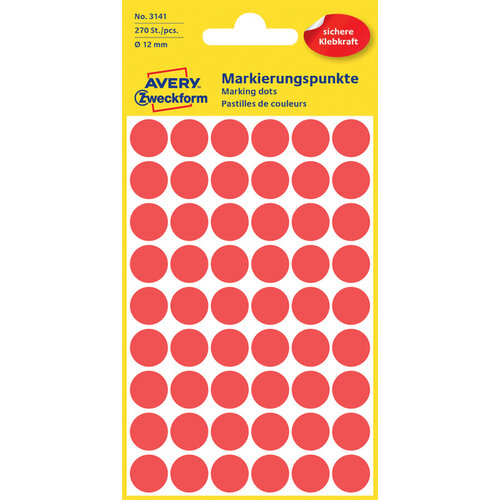 Avery Zweckform Etiket Avery Zweckform 3141 rond 12mm rood 270stuks