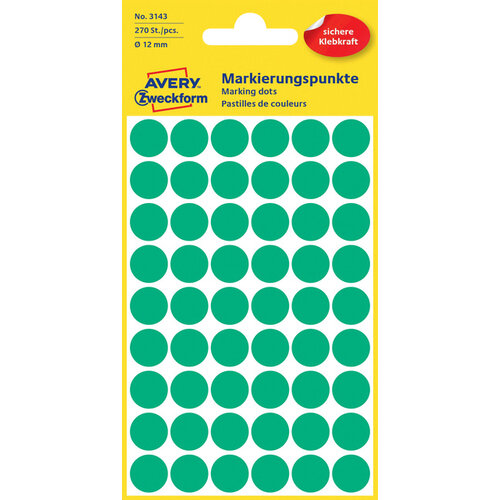 Avery Zweckform Etiquette Avery Zweckform 3143 rond 12mm vert 270 pcs