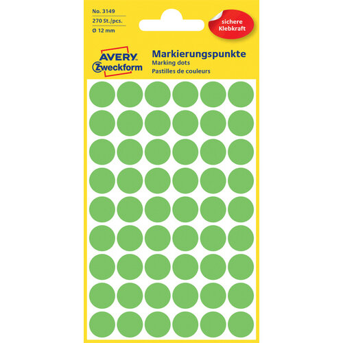 Avery Zweckform Etiket Avery Zweckform 3149 rond 12mm lichtgroen 270stuks