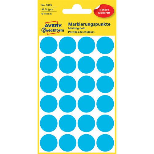 Avery Zweckform Etiket Avery Zweckform 3005 rond 18mm 96stuks blauw