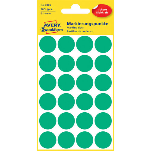 Avery Zweckform Etiket Avery Zweckform 3006 rond 18mm groen 96stuks