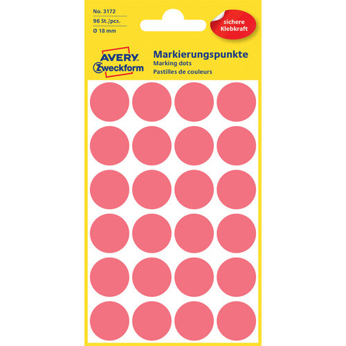 Avery Zweckform Etiquette Avery Zweckform 3172 rond 18mm rouge 96 pcs