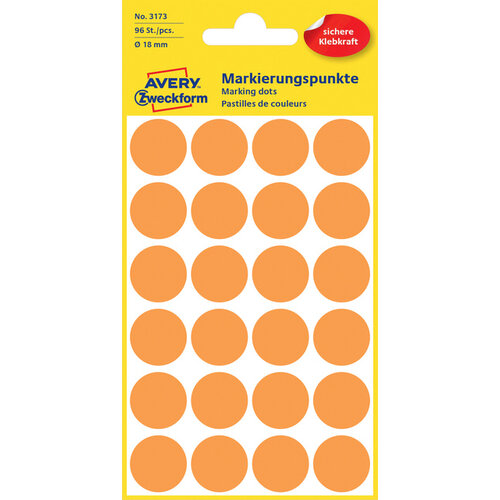 Avery Zweckform Etiket Avery Zweckform 3173 rond 18mm lichtoranje 96stuks