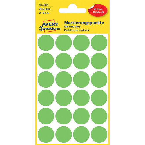 Avery Zweckform Etiket Avery Zweckform 3174 rond 18mm lichtgroen 96stuks