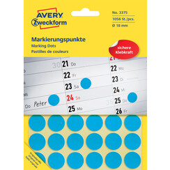 Etiket Avery Zeckform 3375 rond 18mm blauw 1056stuks