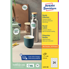 Etiket Avery Zweckform L3415 rond 40mm wit