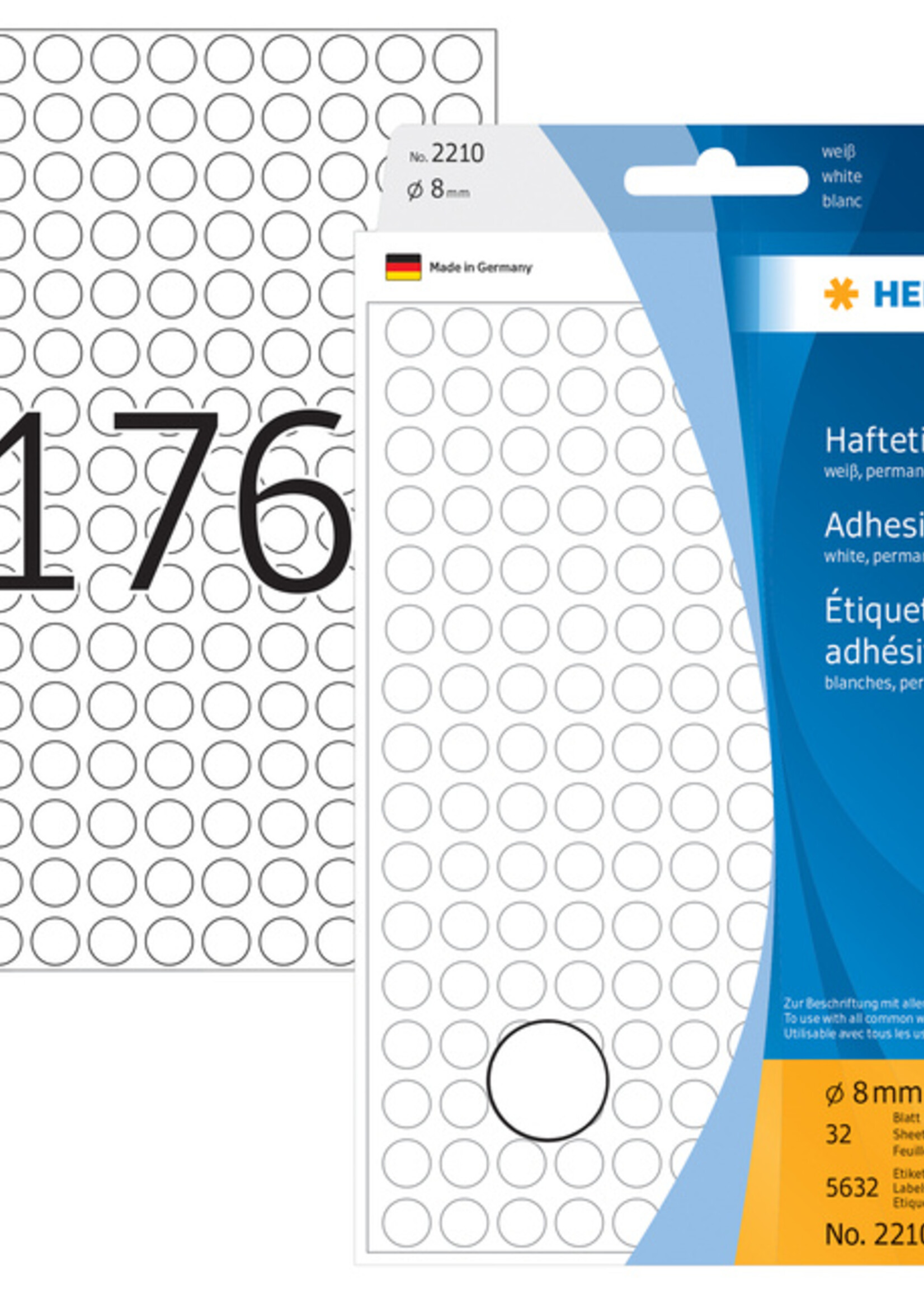 Herma Etiquette HERMA 2210 rond 8mm blanc 5632 pièces