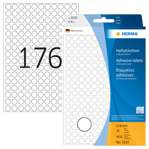 Herma Etiket HERMA 2210 rond 8mm wit 5632stuks