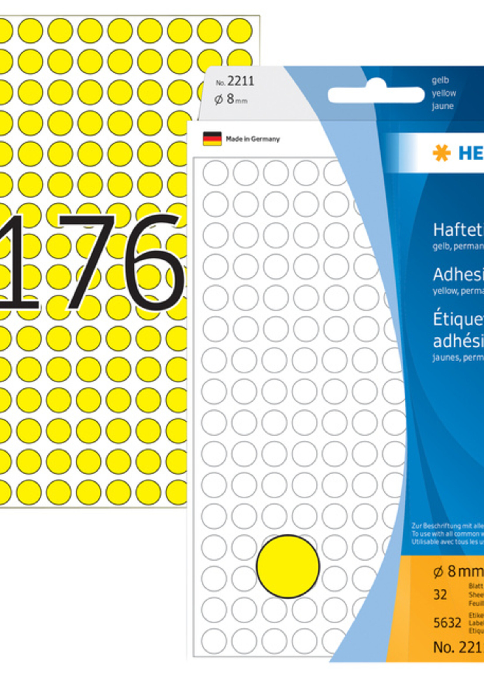 Herma Etiket HERMA 2211 rond 8mm geel 5632stuks