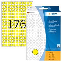 Etiquette HERMA 2211 rond 8mm jaune 5632 pièces