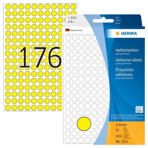 Herma Etiquette HERMA 2211 rond 8mm jaune 5632 pièces