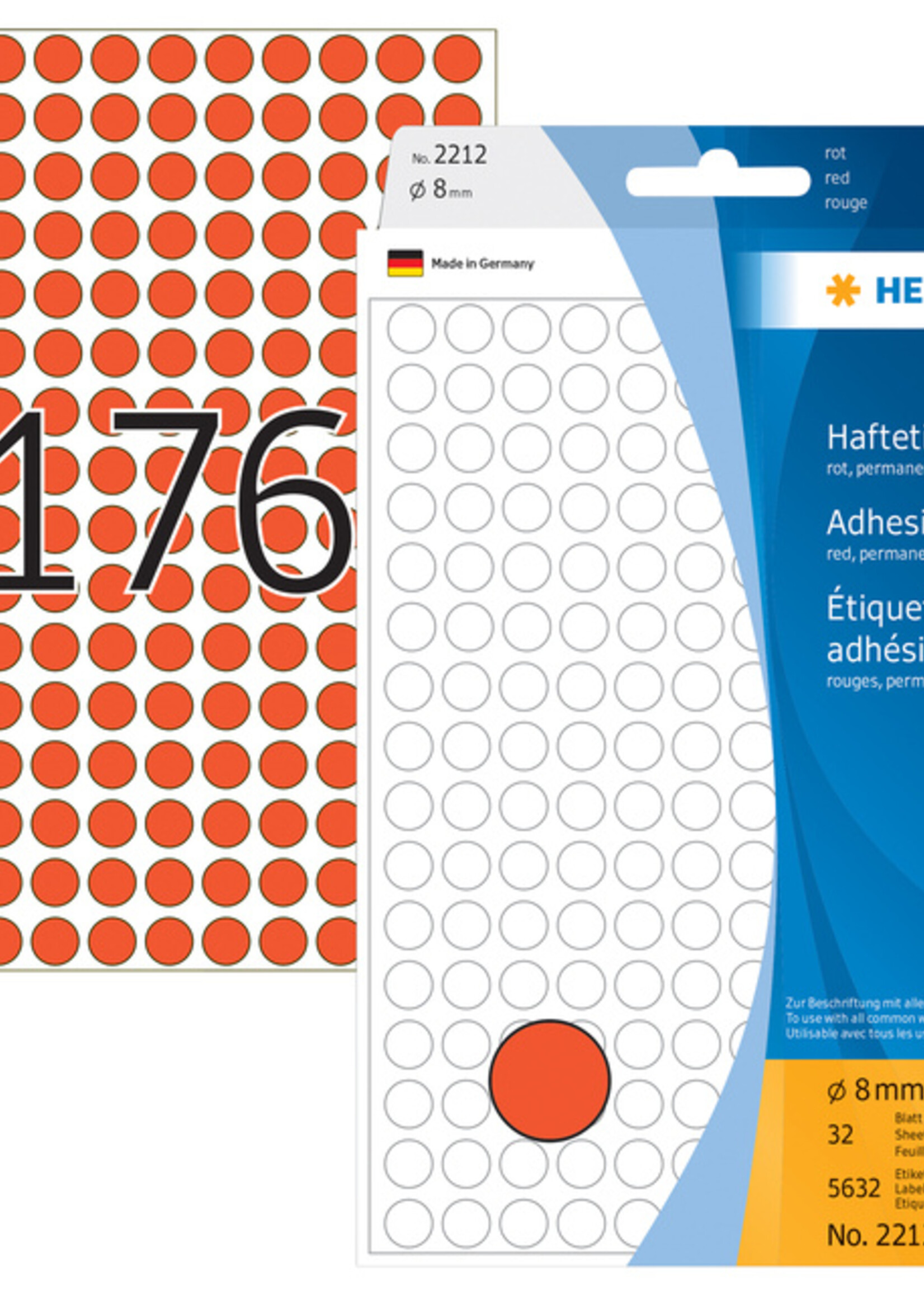 Herma Etiket HERMA 2212 rond 8mm rood 5632stuks