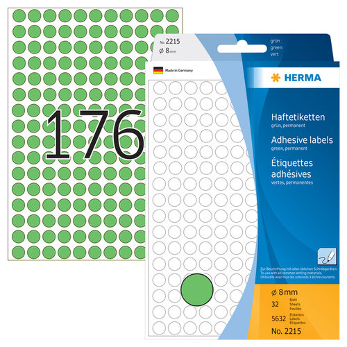 Herma Etiket HERMA 2215 rond 8mm groen 5632stuks