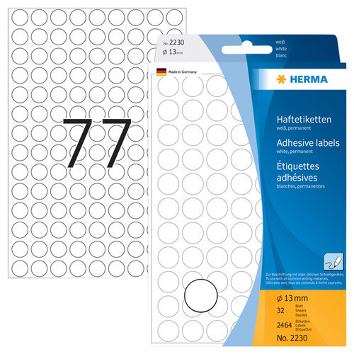 Herma Etiket HERMA 2230 rond 13mm wit 2464stuks