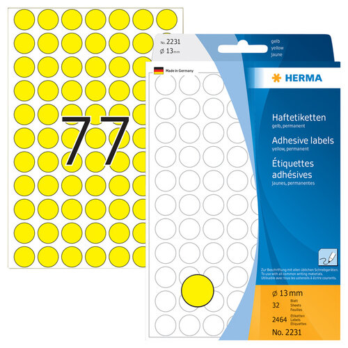 Herma Etiket HERMA 2231 rond 13mm geel 2464stuks