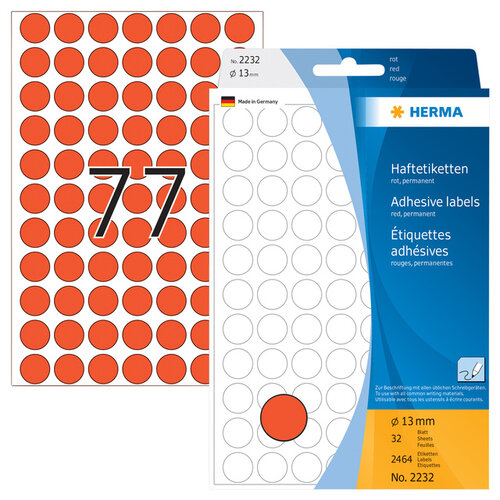 Herma Etiket HERMA 2232 rond 13mm rood 2464stuks