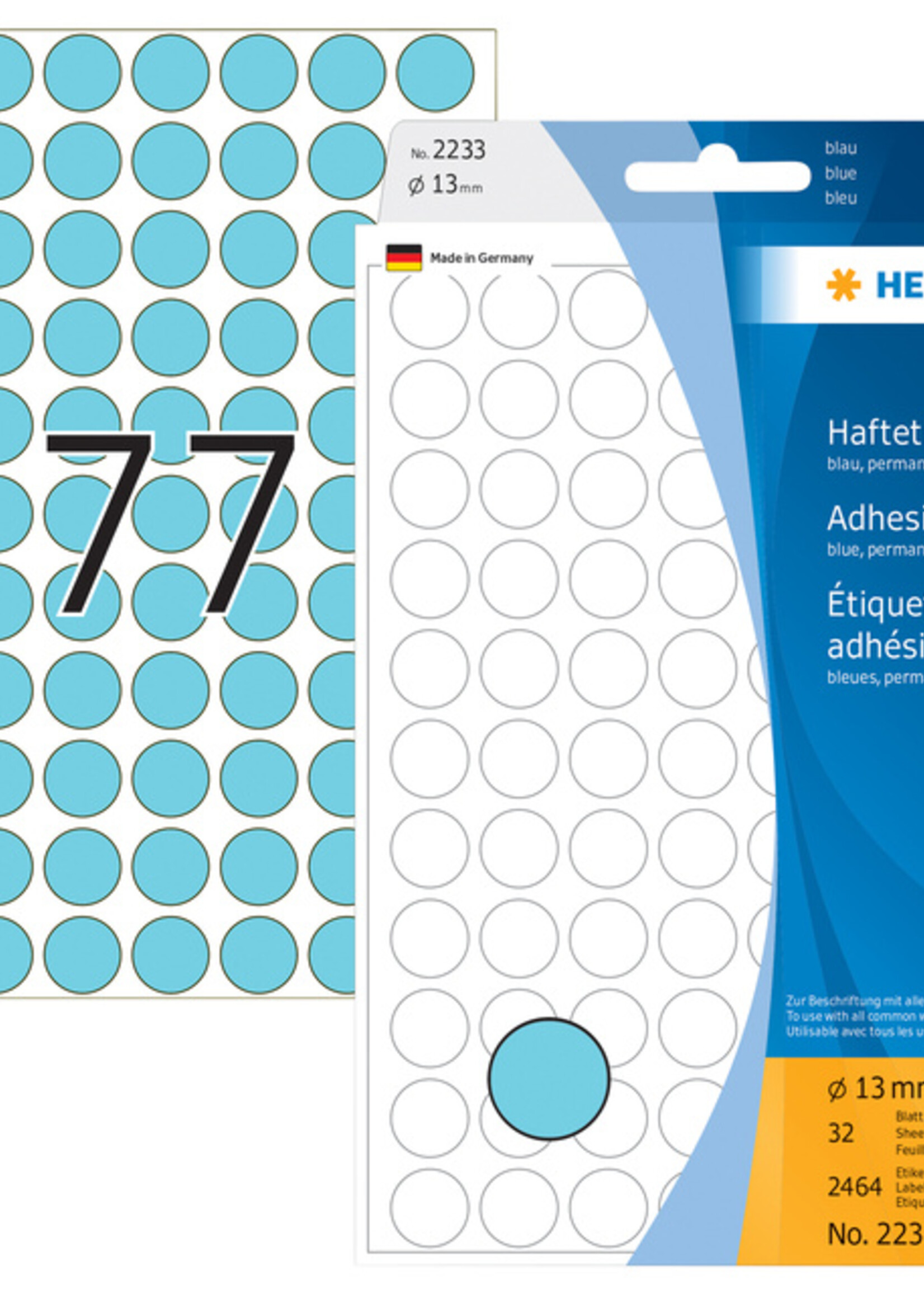 Herma Etiquette HERMA 2233 rond 13mm bleu 2464 pièces