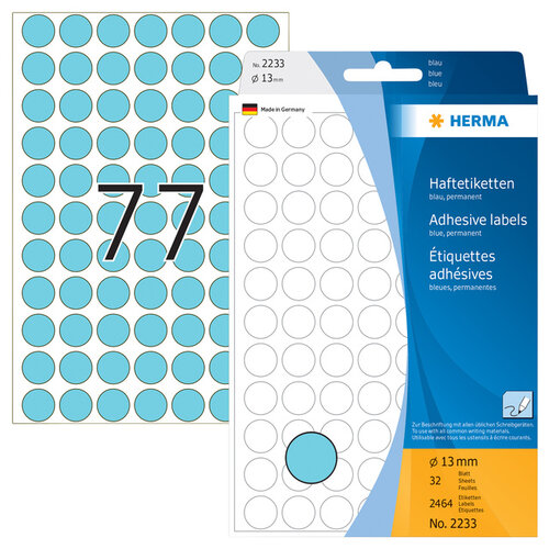 Herma Etiquette HERMA 2233 rond 13mm bleu 2464 pièces