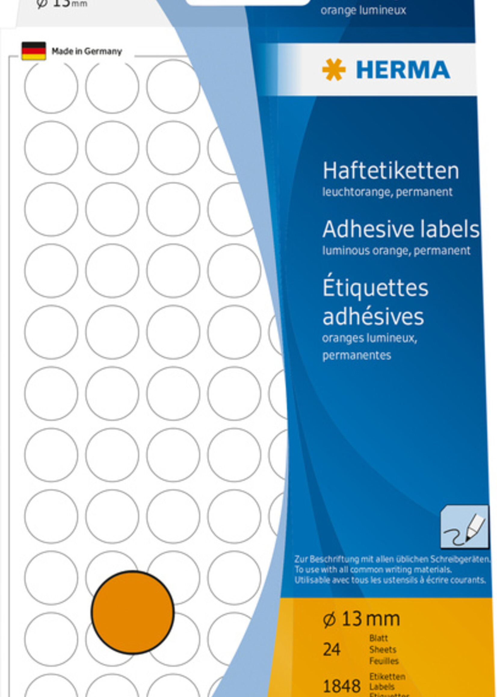 Herma Etiket HERMA 2234 rond 13mm fluor oranje 1848stuks