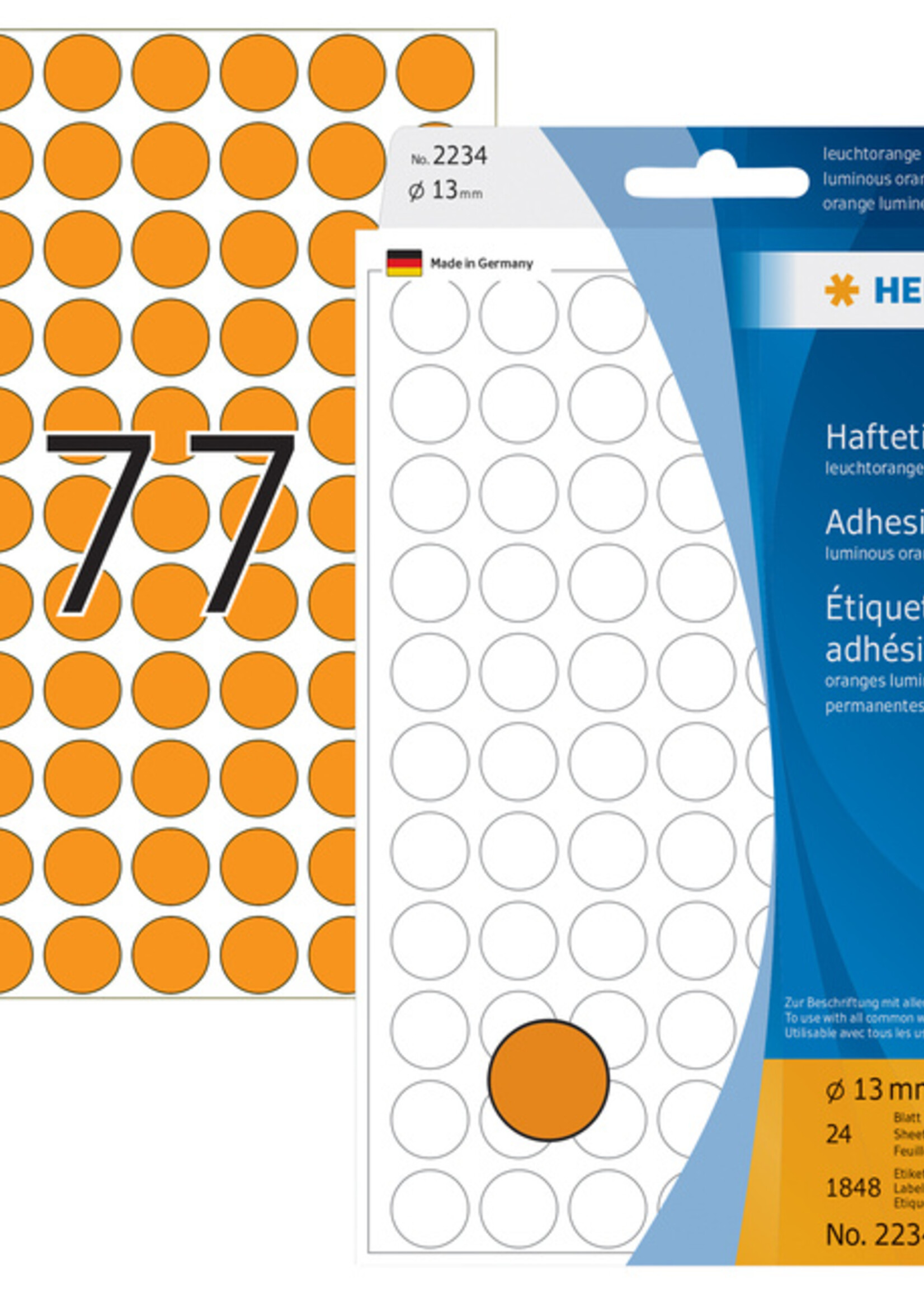 Herma Etiquette HERMA 2234 rond 13mm orange fluo 2464 pièces