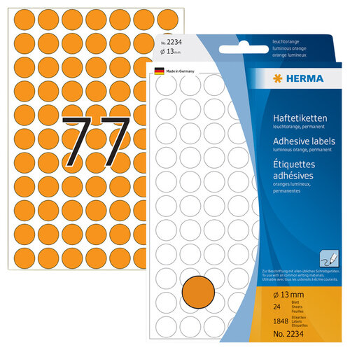 Herma Etiket HERMA 2234 rond 13mm fluor oranje 1848stuks