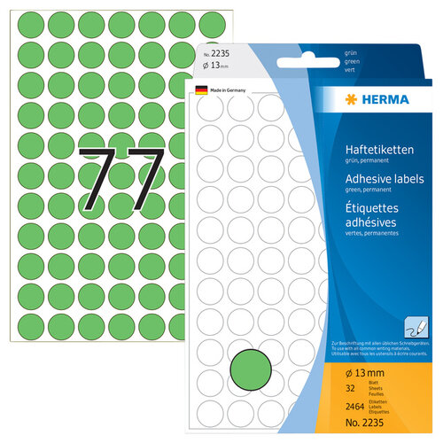 Herma Etiquette HERMA 2235 rond 13mm vert 2464 pièces