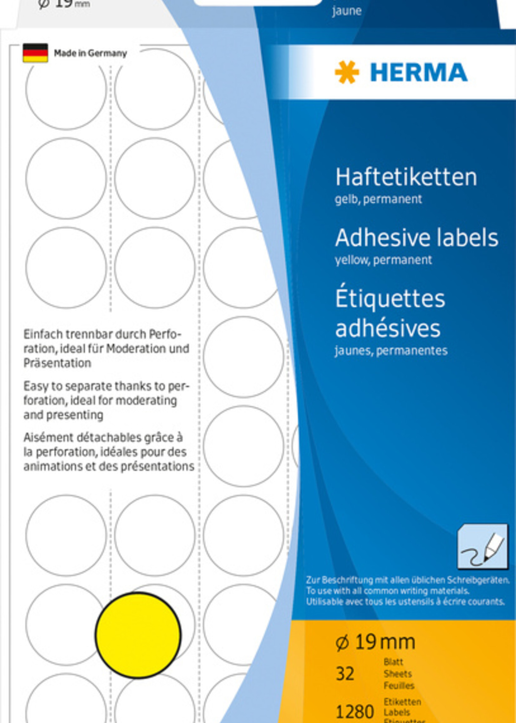 Herma Etiket HERMA 2251 rond 19mm geel 1280stuks