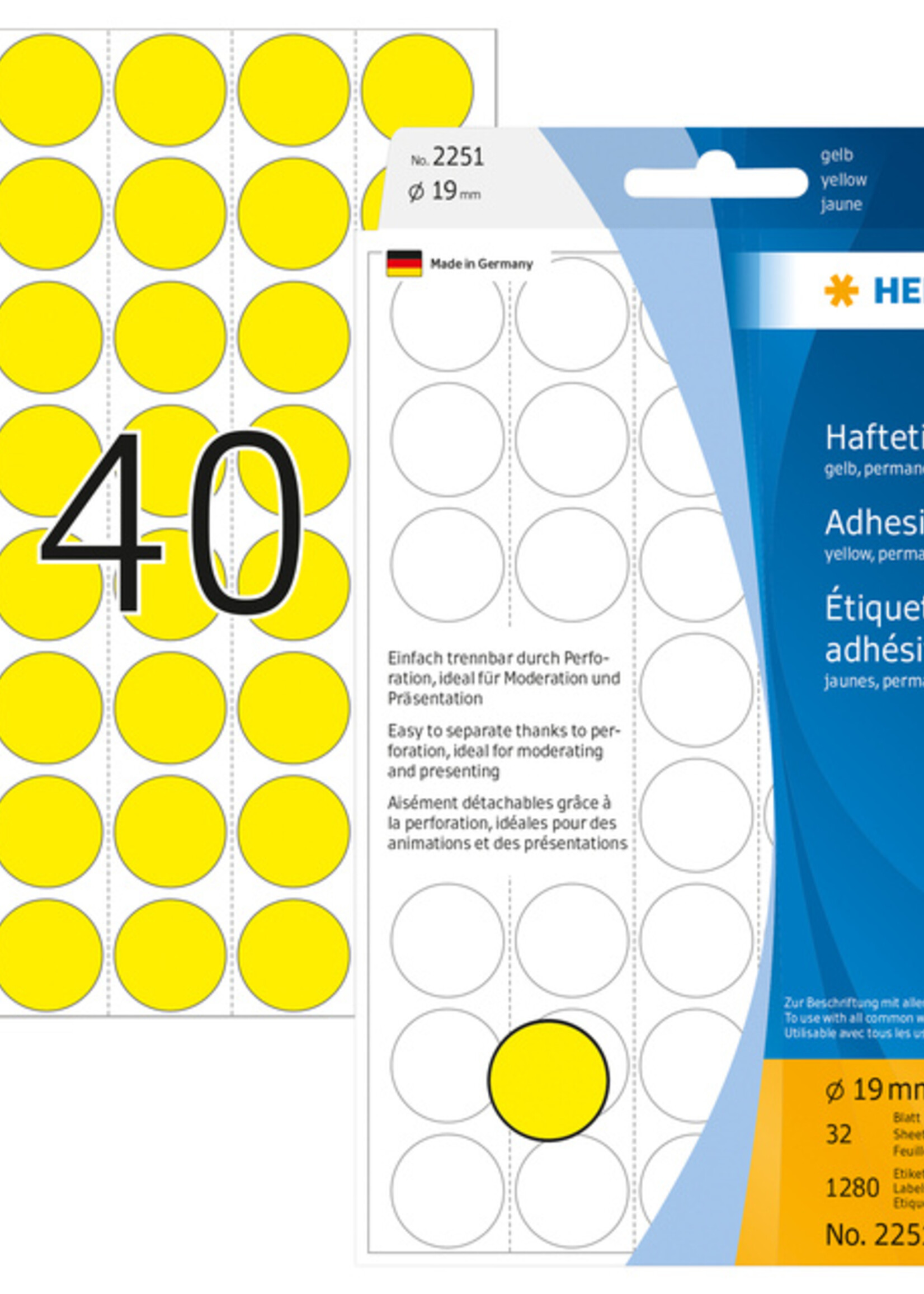 Herma Etiket HERMA 2251 rond 19mm geel 1280stuks