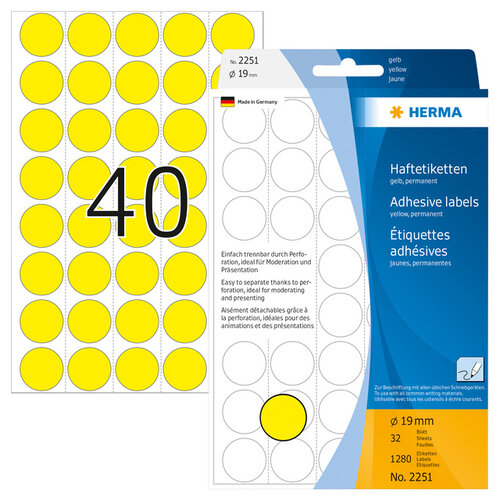Herma Etiket HERMA 2251 rond 19mm geel 1280stuks