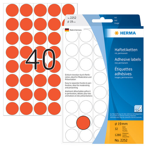 Herma Etiket HERMA 2252 rond 19mm rood 1280stuks