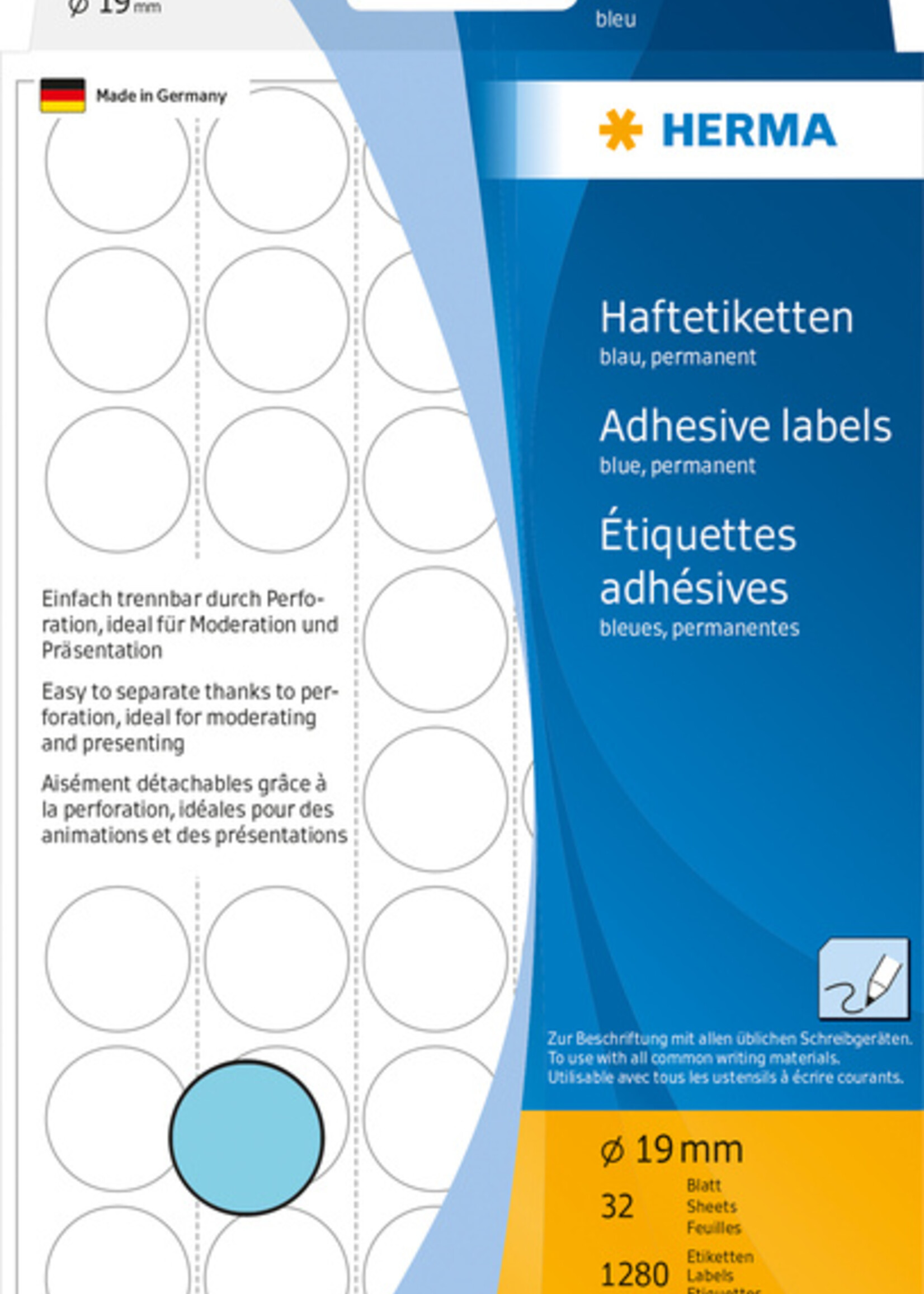 Herma Etiquette HERMA 2253 rond 19mm bleu 1280 pièces