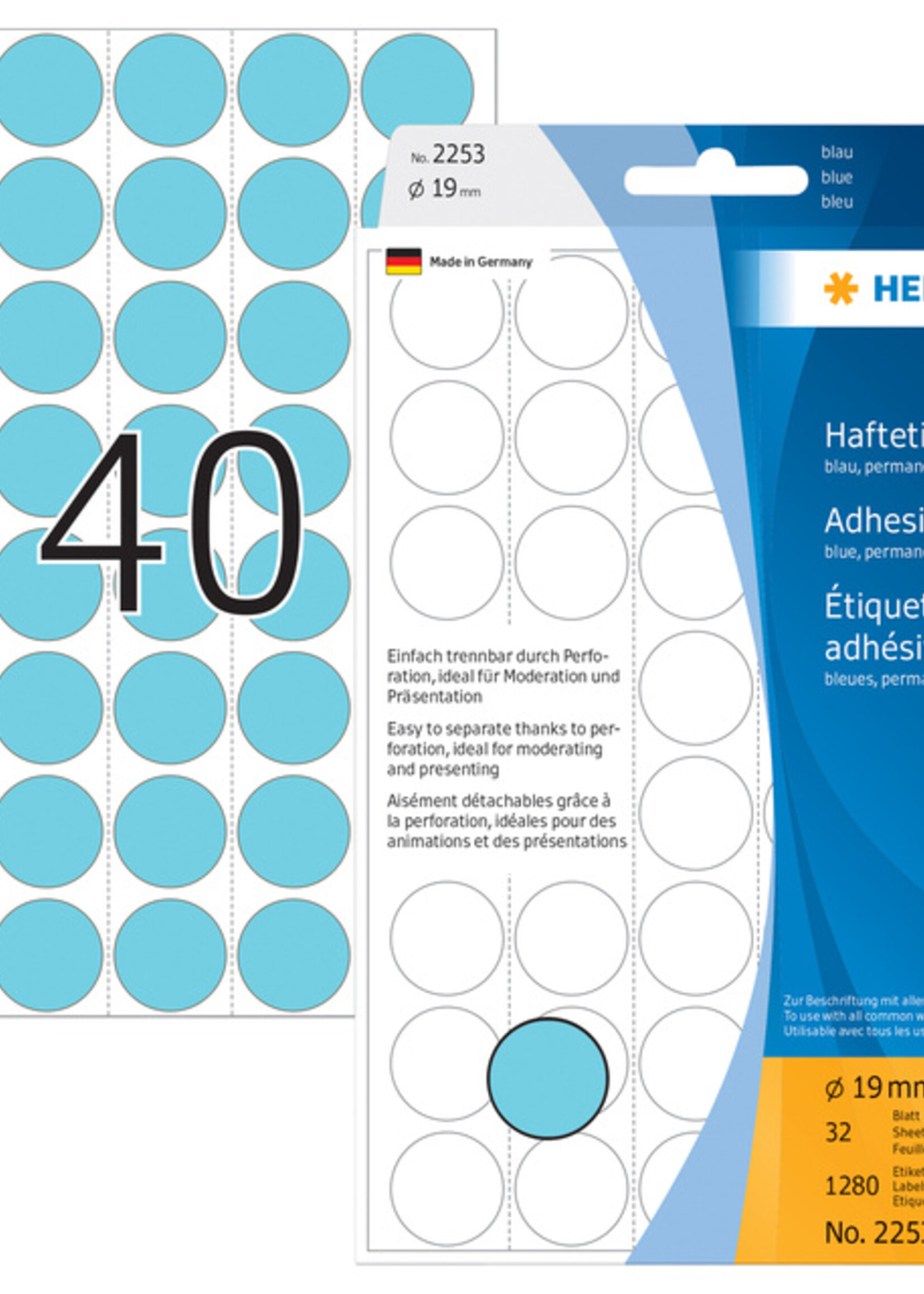 Herma Etiquette HERMA 2253 rond 19mm bleu 1280 pièces