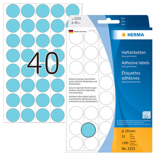 Herma Etiket HERMA 2253 rond 19mm blauw 1280stuks