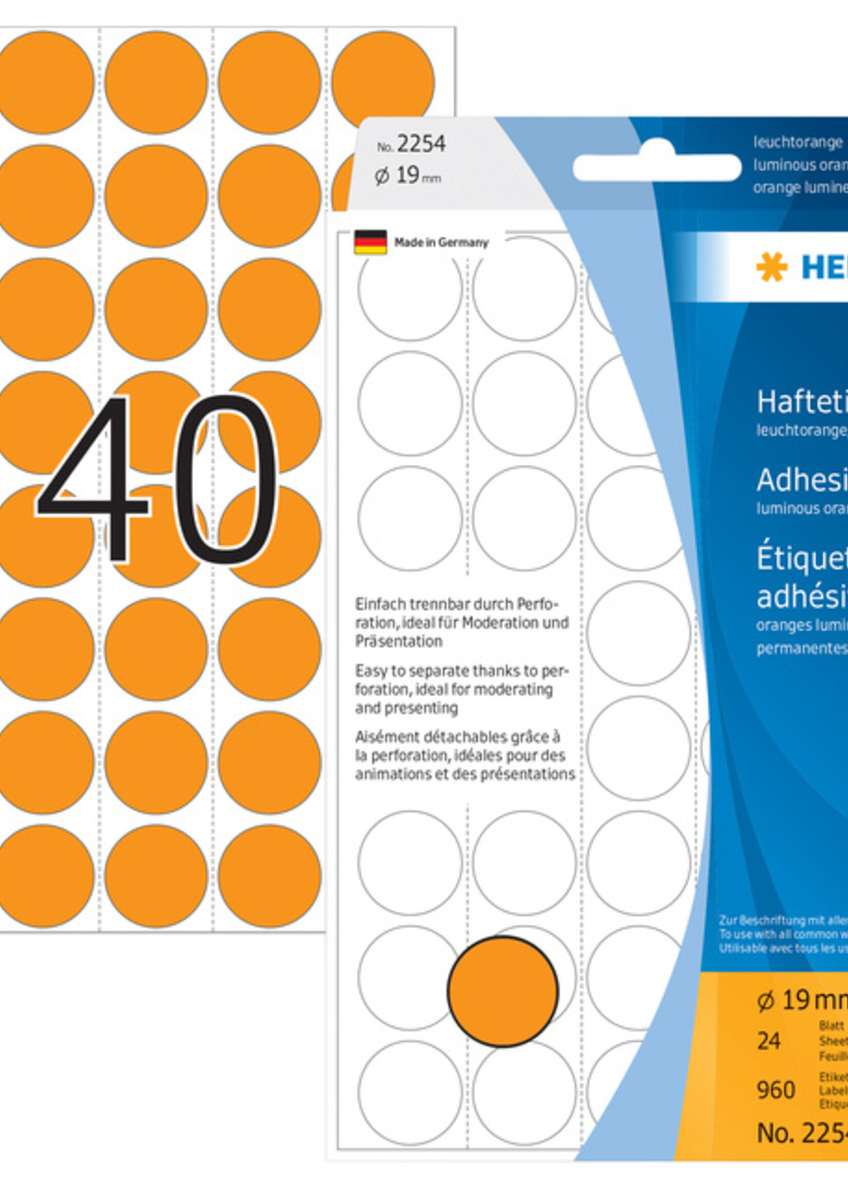 Herma Etiquette HERMA 2254 rond 19mm orange fluo 1280 pièces