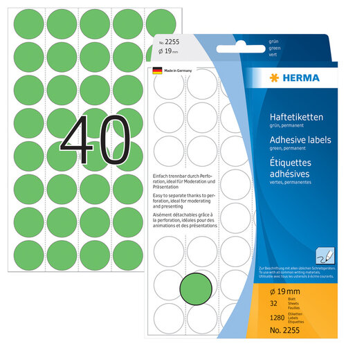 Herma Etiket HERMA 2255 rond 19mm groen 1280stuks