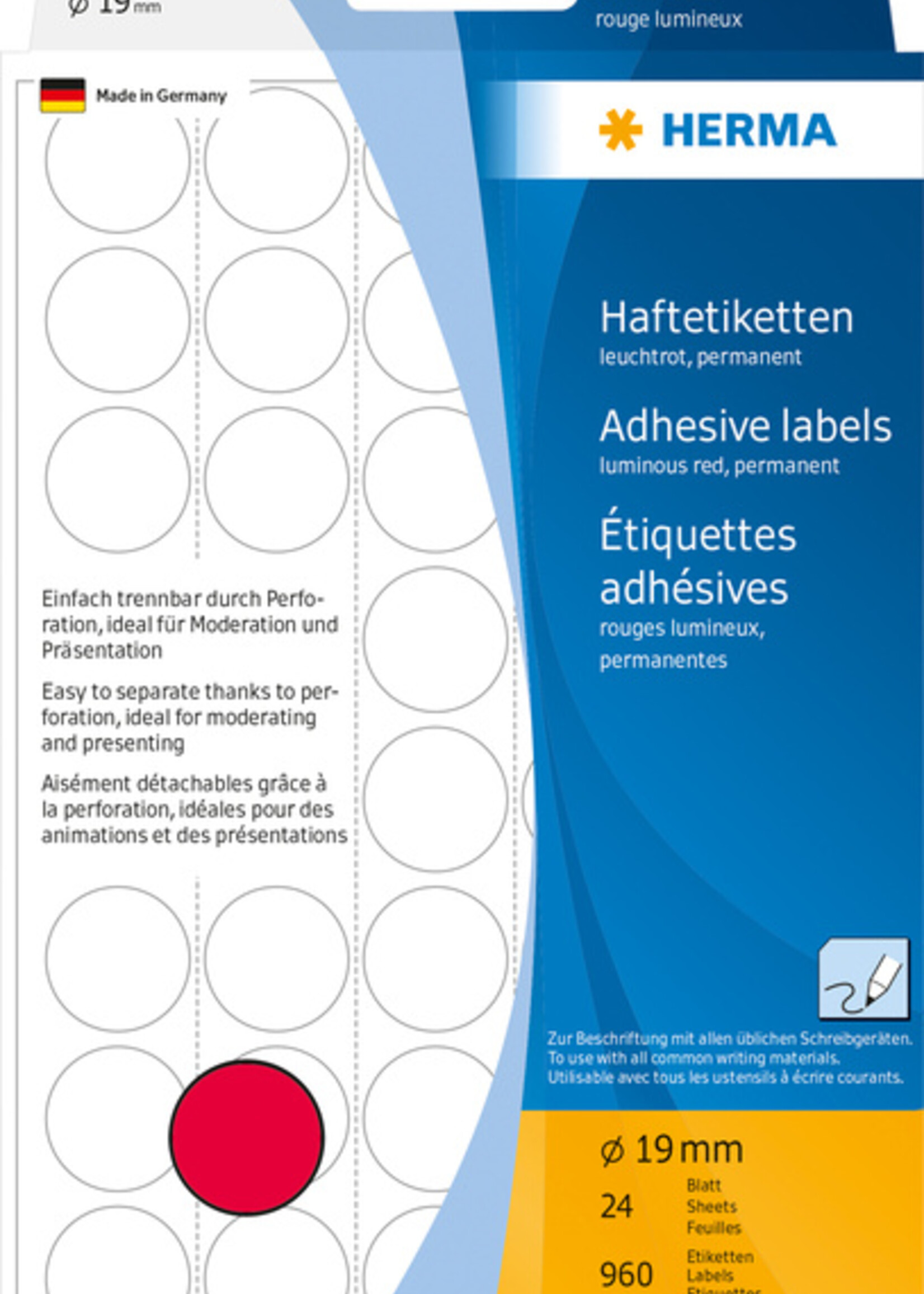 Herma Etiket HERMA 2256 rond 19mm fluor rood 960stuks
