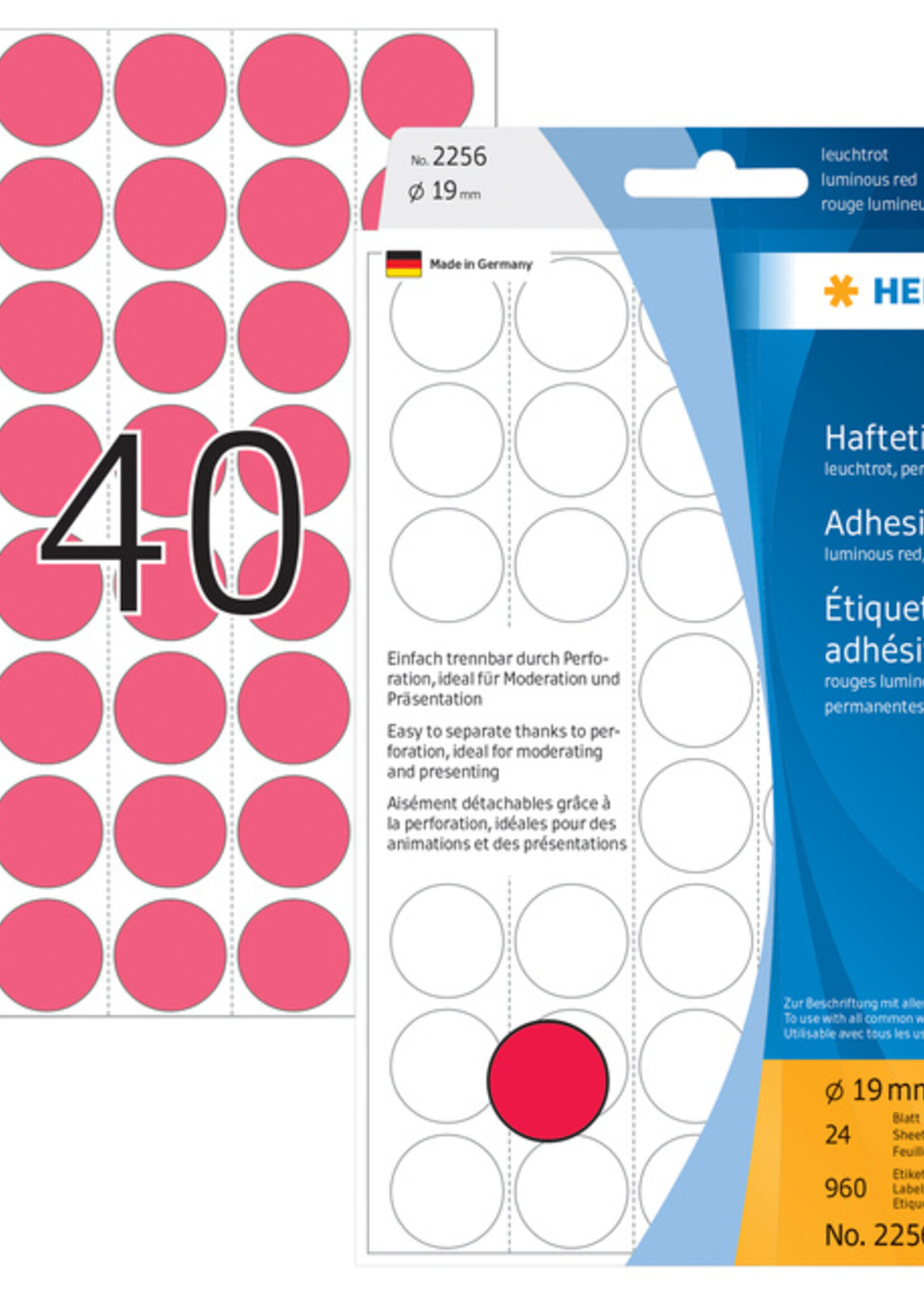 Herma Etiket HERMA 2256 rond 19mm fluor rood 960stuks