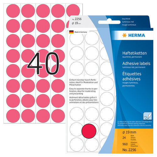 Herma Etiket HERMA 2256 rond 19mm fluor rood 960stuks