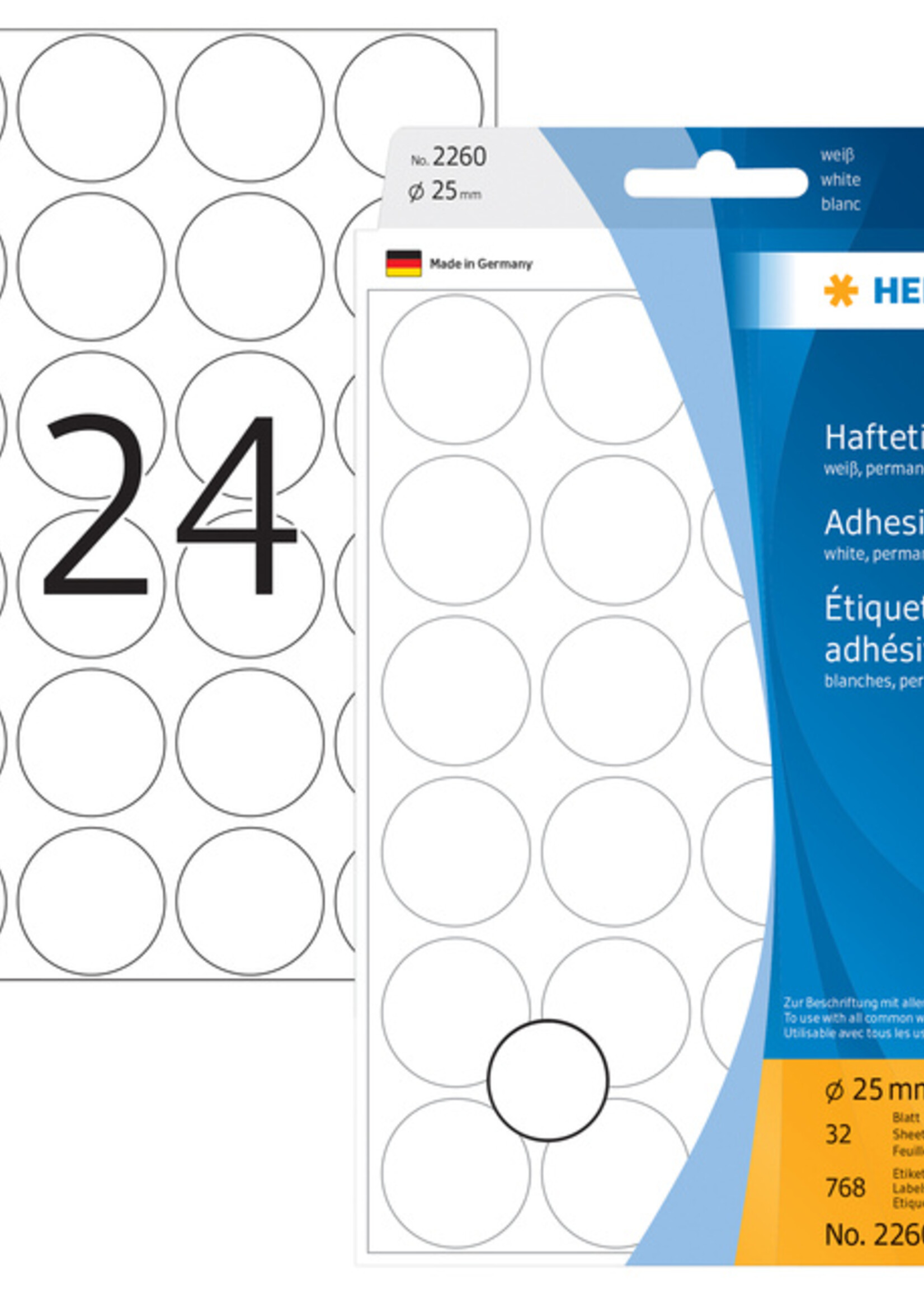 Herma Etiquette HERMA 2260 rond 25mm blanc 768 pièces
