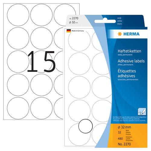 Herma Etiket HERMA 2270 rond 32mm wit 480stuks