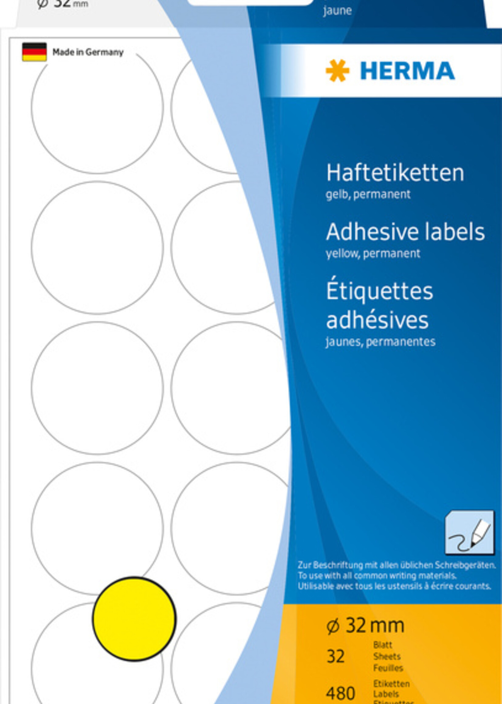 Herma Etiket HERMA 2271 rond 32mm geel 480stuks