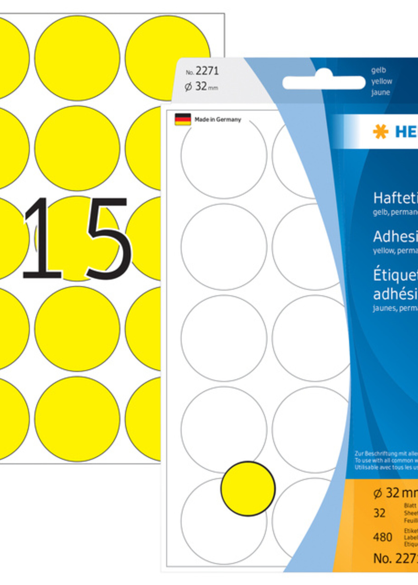 Herma Etiket HERMA 2271 rond 32mm geel 480stuks