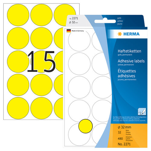 Herma Etiket HERMA 2271 rond 32mm geel 480stuks