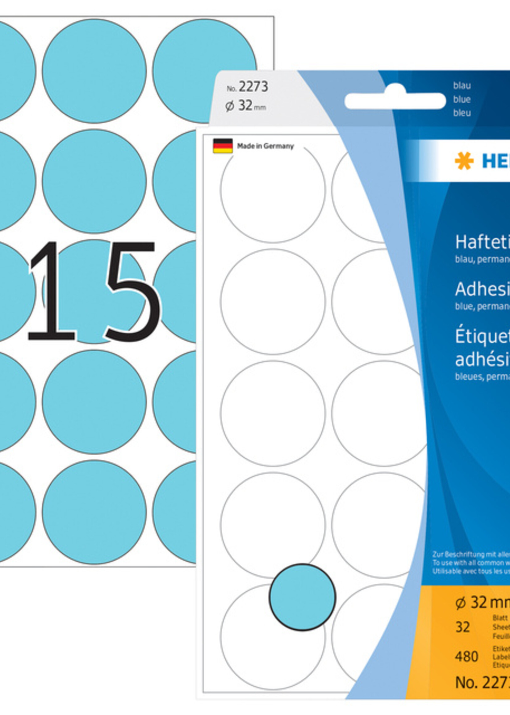 Herma Etiket HERMA 2273 rond 32mm blauw 480stuks
